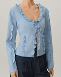 Elira – Blusa Azul con Detalles de Volantes